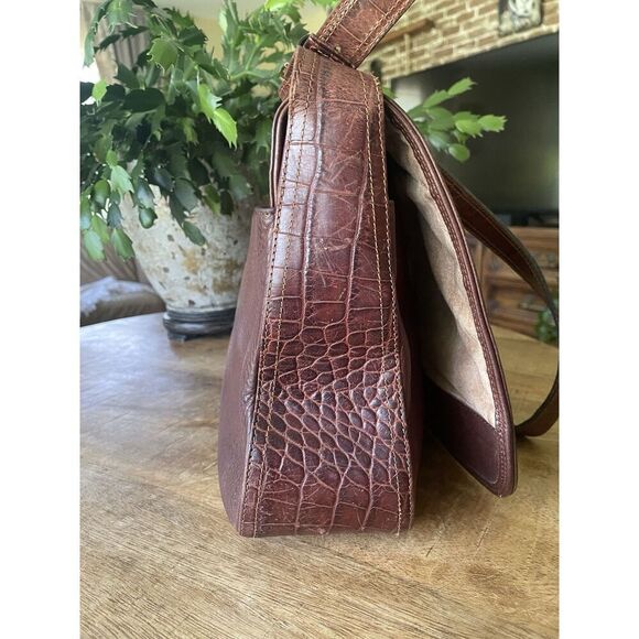 Oroton brown leather crossbody bag pebbled and croc embossed vintage Australia - Picture 3 of 15